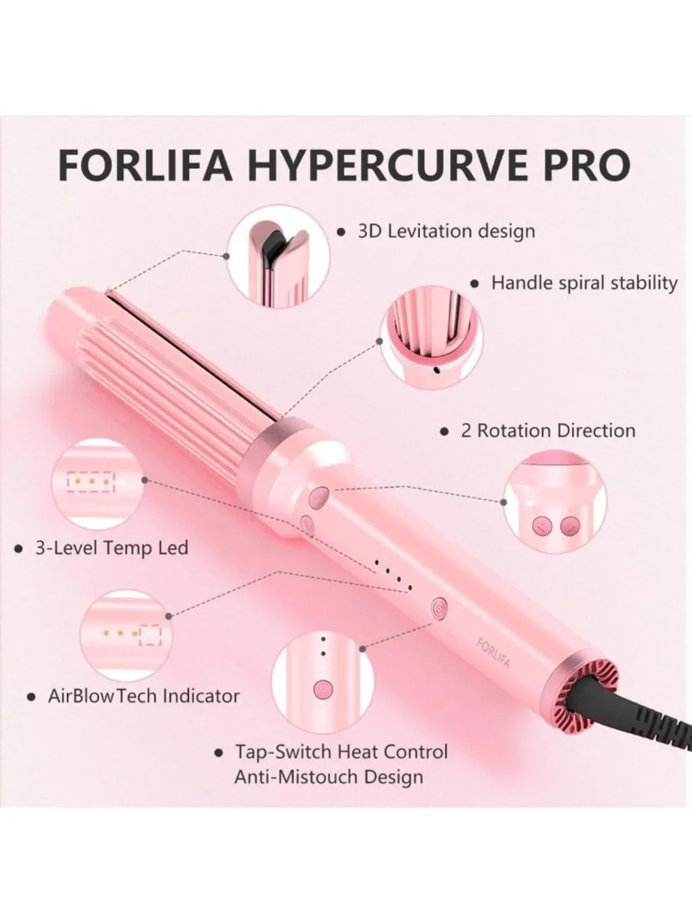 3-in-1 Automatic Curling Iron with Cool Airflow - Rotating Beach Waves Styler